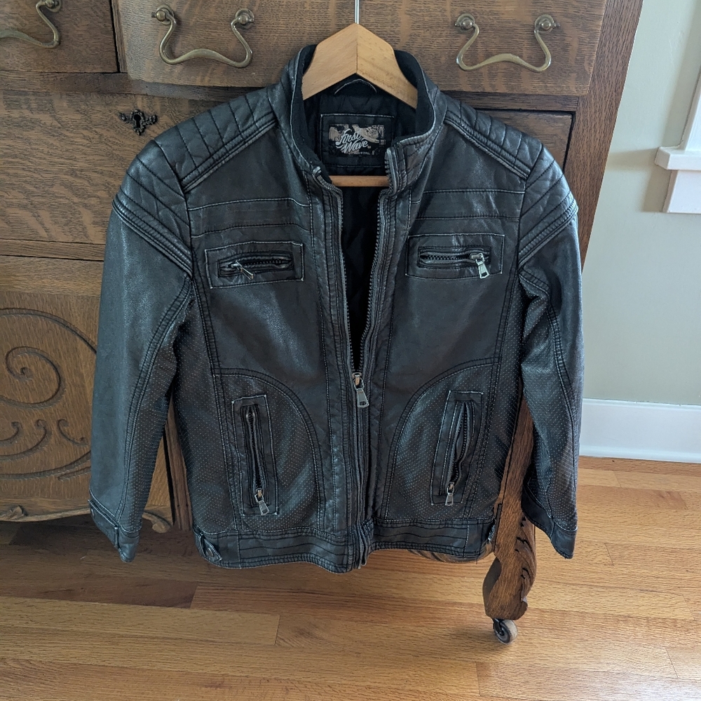 New Wave Motorcycle Black Faux Leather Jacket  8 Women's